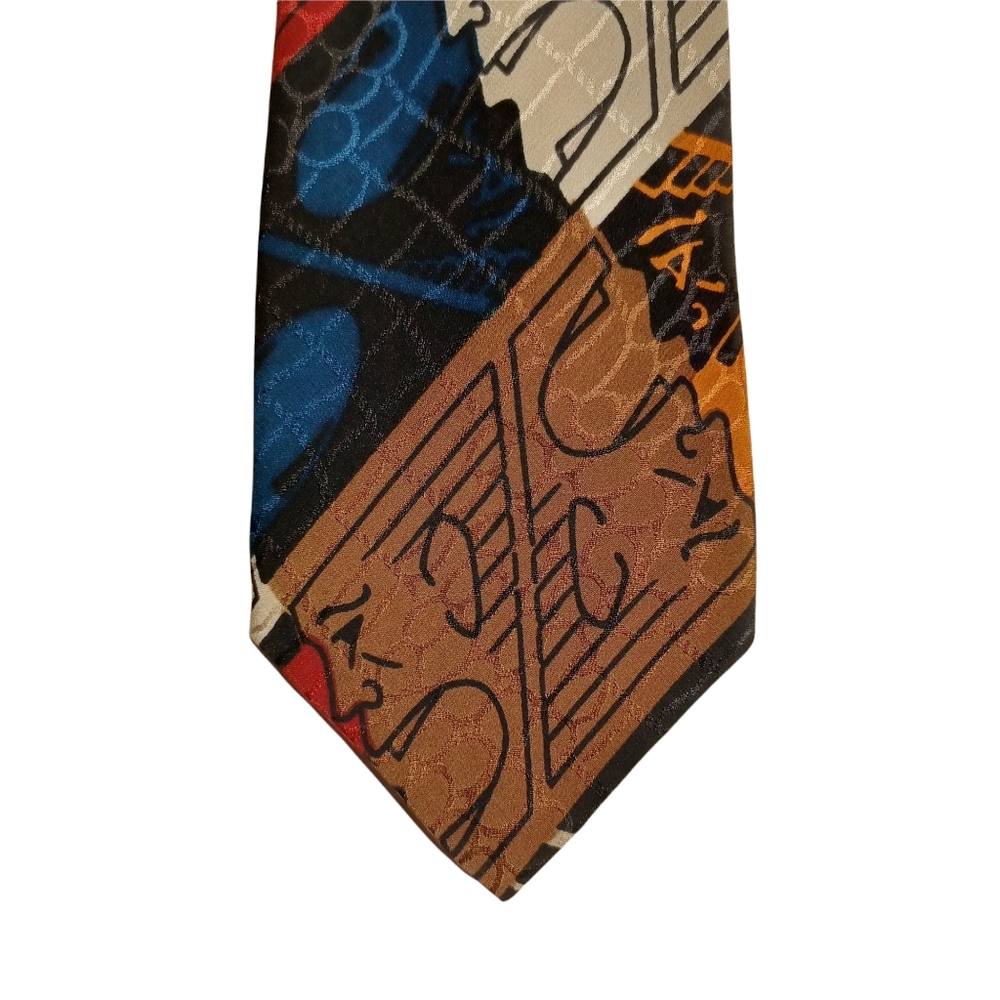 POLO RALPH LAUREN Face Print Brown Blue Red Black Tie